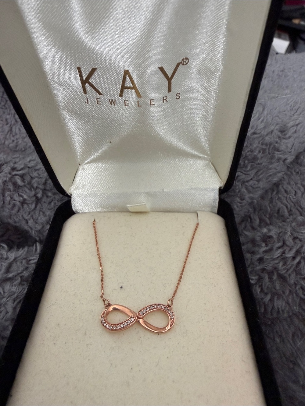 KAY Jewelers Rose-Tone Infinity Pendant Necklace with diamonds 10k